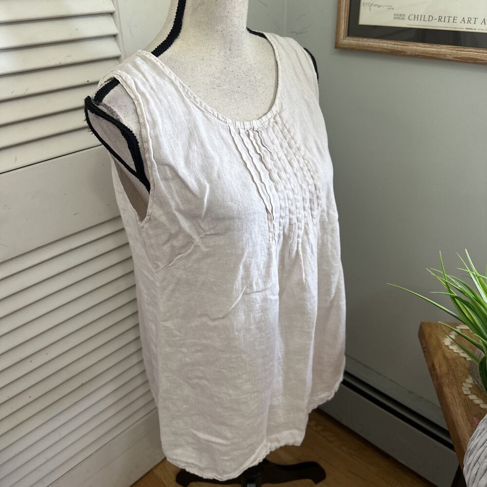Laura Bianchi Top Womens Large Off White Beige Linen Sleeveless Coastal Italy - Picture 3 of 8